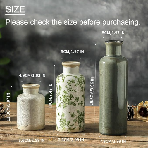 Translation missing: en.Vintage Vase Set of 3, Ceramic Vintage Flower