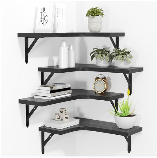 Translation missing: en.ROMGUAR CRAFT Corner Floating Shelves Wall Mounted Set of 4, Black