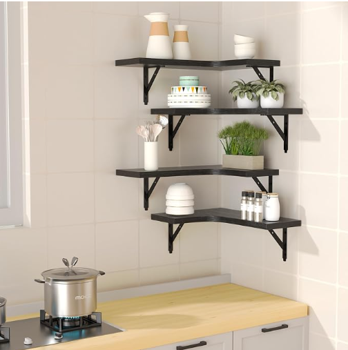 Translation missing: en.ROMGUAR CRAFT Corner Floating Shelves Wall Mounted Set of 4, Black