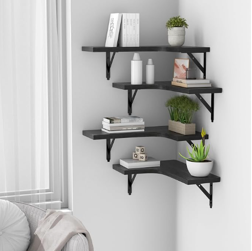 Translation missing: en.ROMGUAR CRAFT Corner Floating Shelves Wall Mounted Set of 4, Black